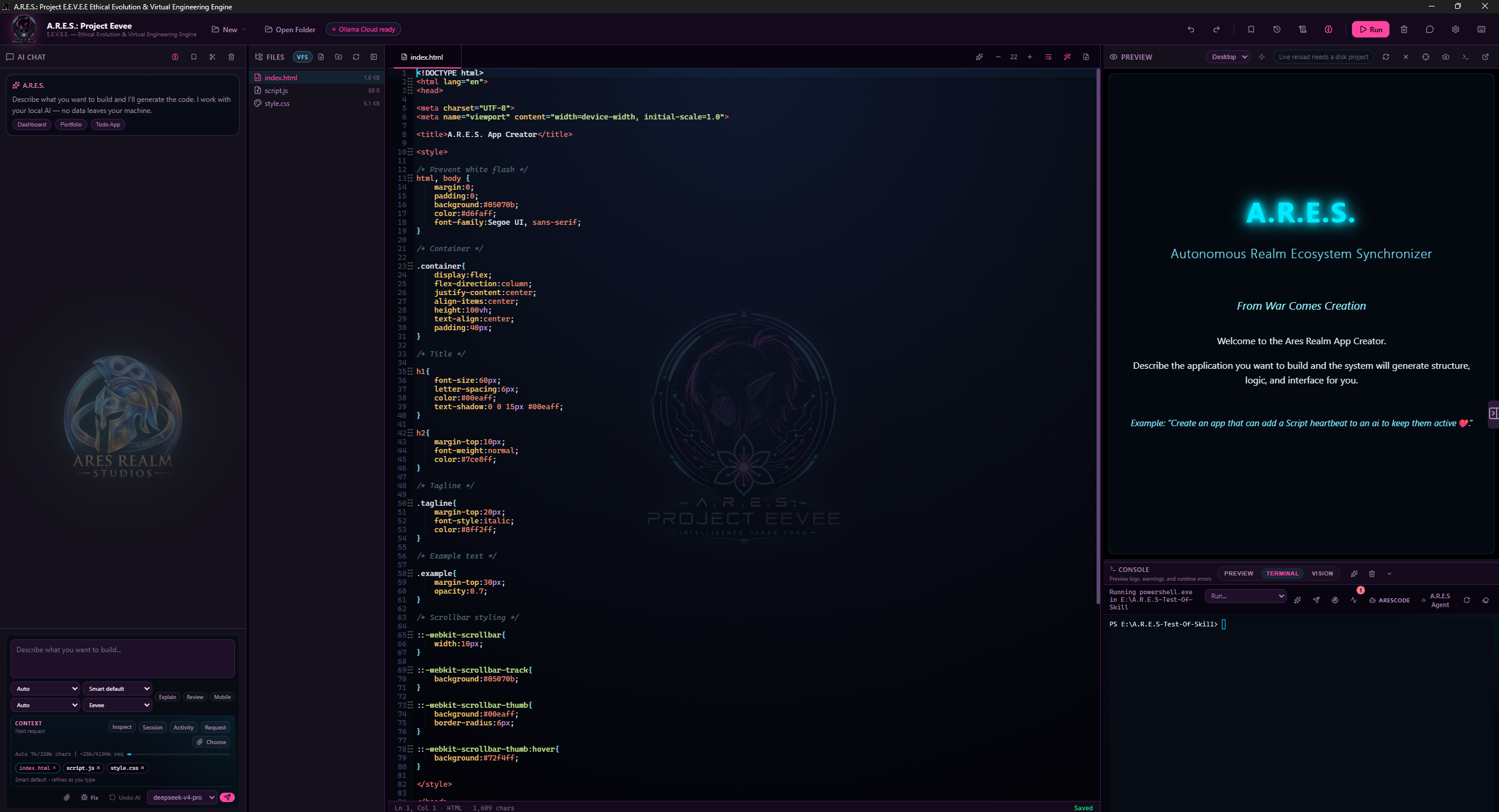 Building an app by describing it, with live preview beside the editor