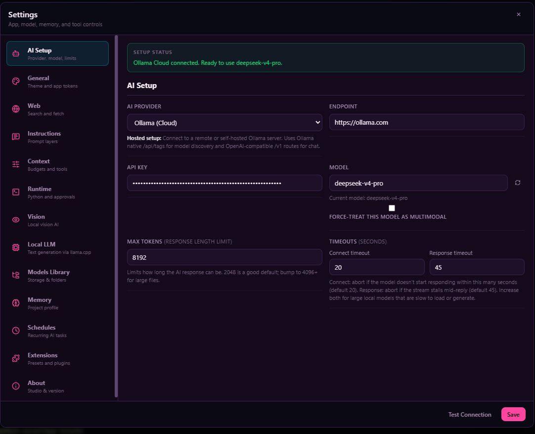 Project Eevee IDE settings — providers, runtime, memory, extensions
