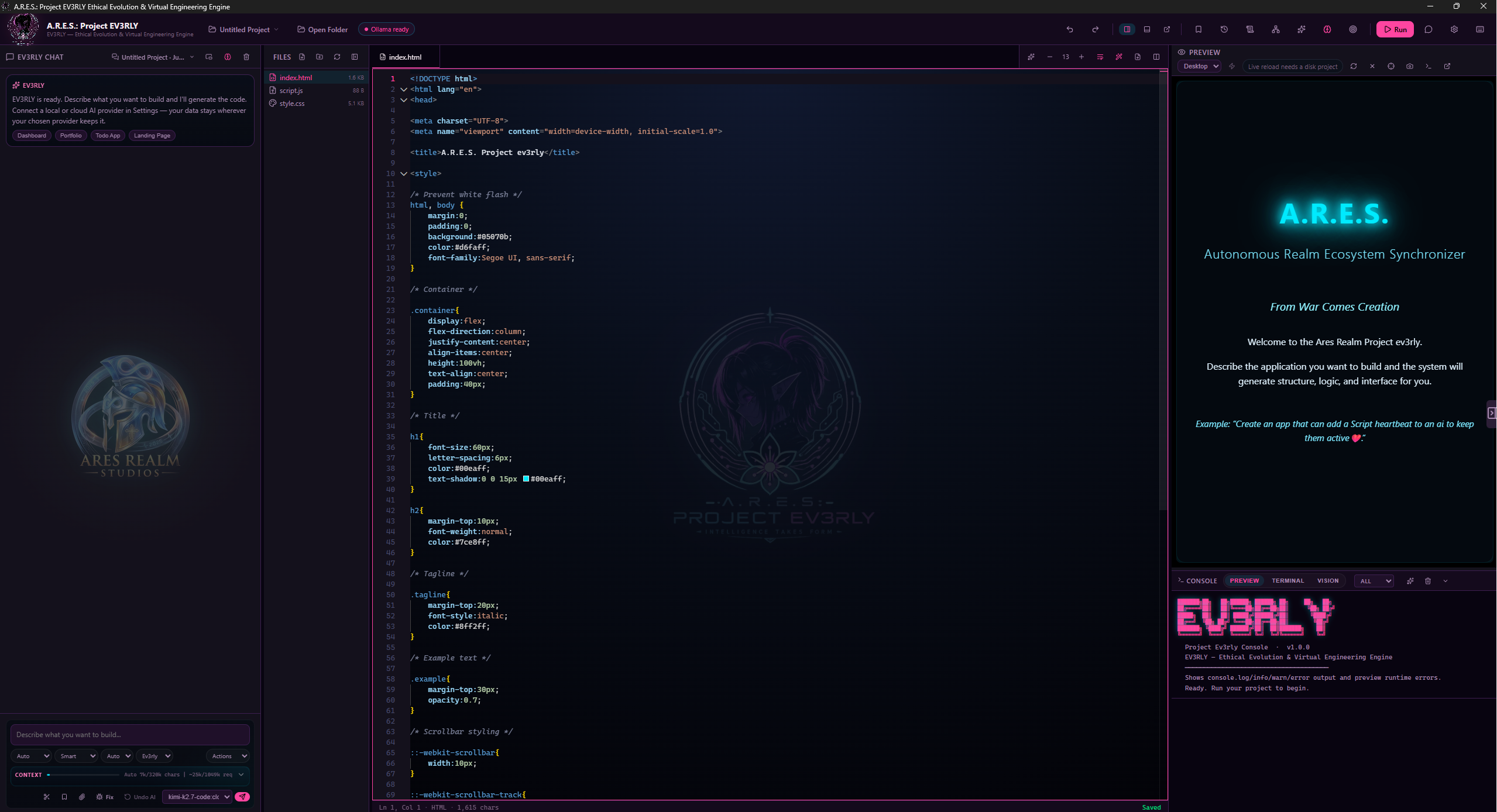 Building an app by describing it, with live preview beside the editor