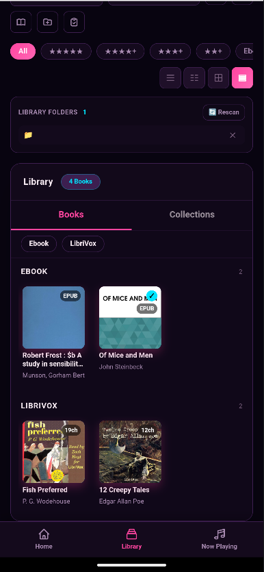 EV3RLY Library — audiobooks and EPUBs from LibriVox and Project Gutenberg